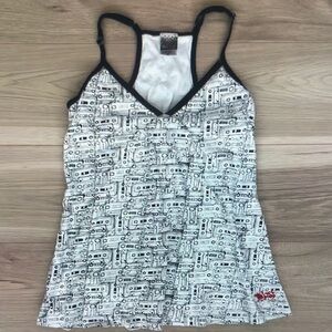 Women's White and Black Graphic Tank Top
